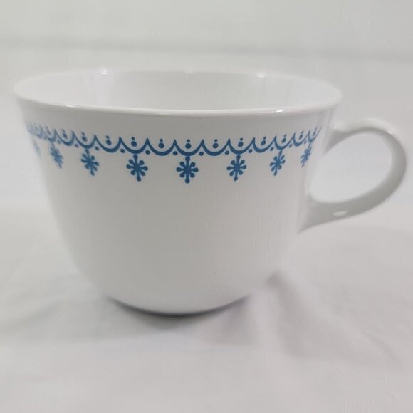 Vintage 1970’s Corelle Livingware Blue Ring Handle Snowflake Cup & Saucer Sets - Picture 16 of 16